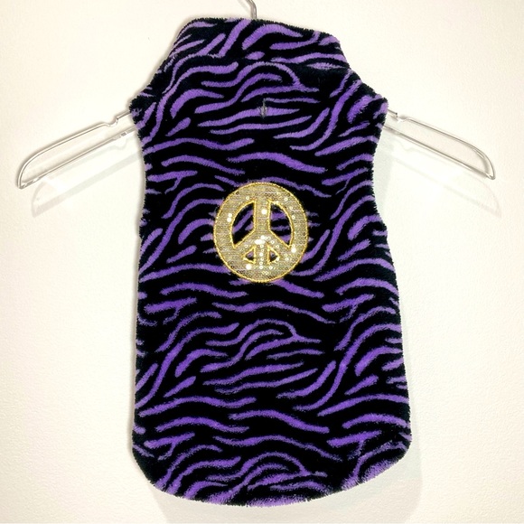 Other - Fleece Dog Coat Sequin Peace Sign Tiger Stripe Purple Black Gold